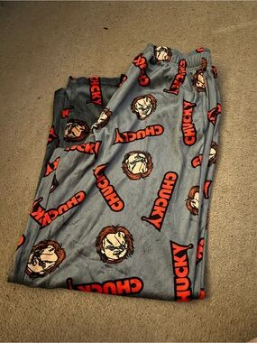 Chucky Graphic Fleece Lounge Pants - Gray with Orange Print